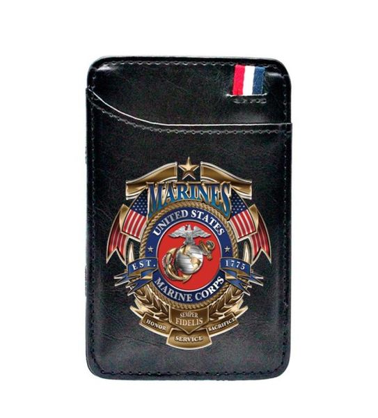 

united states marine corps digital printing leather magic wallet men women marines mini thin money clips credit card purse6840521, Black