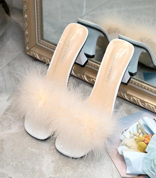 

women039s sandals summer highheeled shoes women 2020 new korean fashion shoes female students thick heeled hairy sandals women9926458, Black