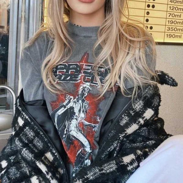 

american fashion represent co branded exclusive metal battle goddess print washed worn short sleeve t, White;black