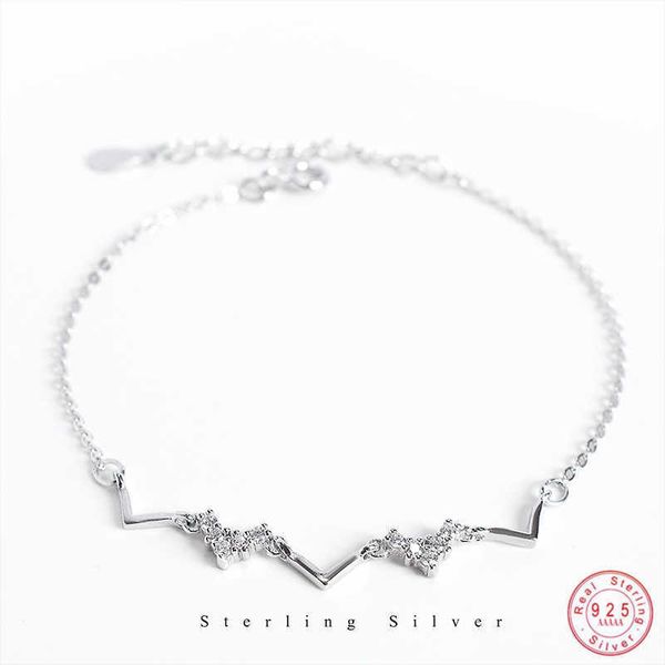 

charm bracelets 925 sterling silver korean version simple wave heartbeat pav crystal bracelet women cute princess style jewelry accessories, Golden;silver
