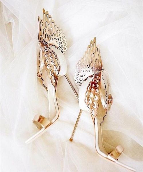 

golden butterfly wing back ladies high heels fashion strap sandals suede leather sandals ankle buckle stiletto size 42 09221221855, Black