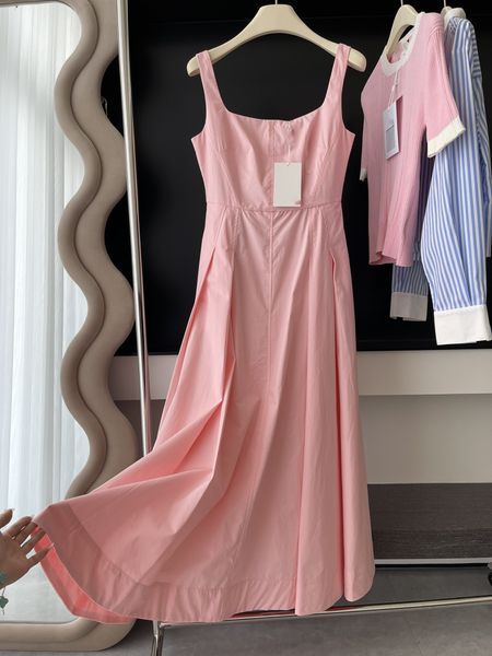 

womens dress european luxury designer designs 2023 spring/summer collection solid cotton long strap dress, Black;gray