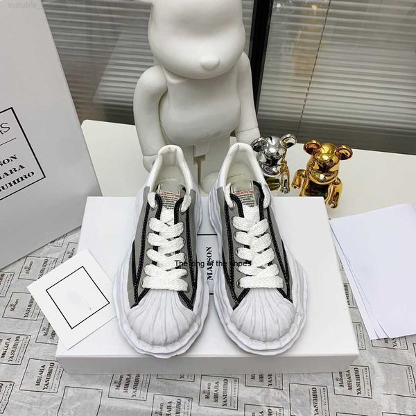 

dissolved shoes mmy mihara yasuhiro shell shoes thick sole light grey canvas lace up men's and women's casual couples fashion shoe