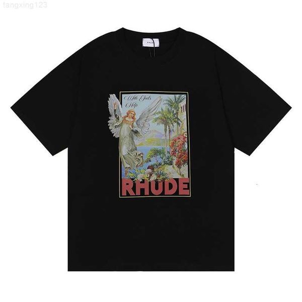 

21ss designer rhude mens t shirts letter laminated print short sleeve high street us size m-xl, White;black