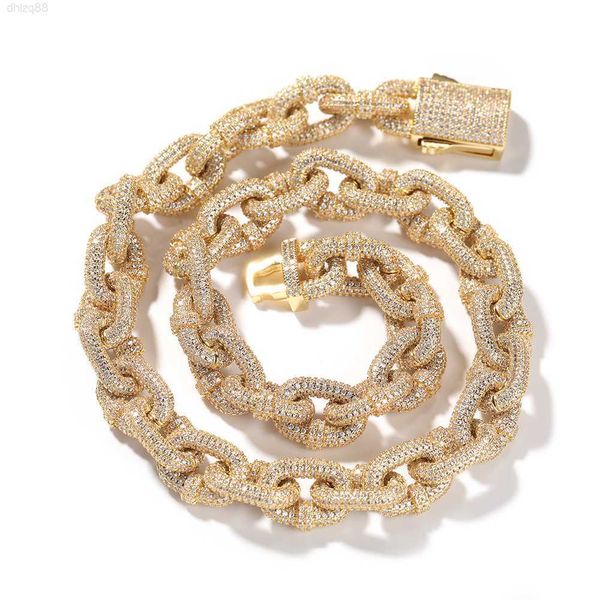

2023 new hip hop prong 18k gold miami 14mm twisted cuban chain necklace for men full diamond cz jewelry, Silver