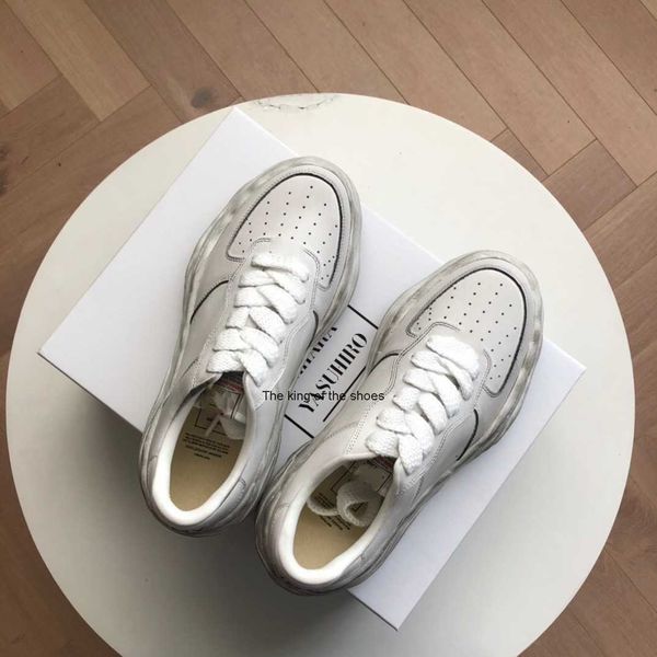 

mihara yasuhiro mmy dissolving shoes men's fashion brand leather worn small white shoes thick soled casual shoes women cowhide low retr, Black