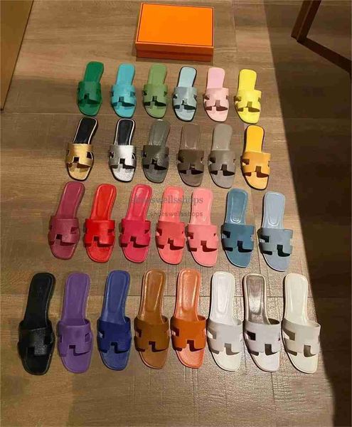 

sandal luxury designer hermese sandal leather ladies sandals summer flat shoes fashion beach women slippers h letter drag slides flip flops, Black