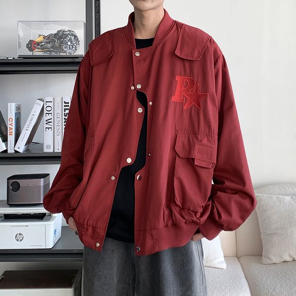 

2023 spring new men's jacket coat hong kong style teen trend fashion cardigan embroidered loose top, Black;brown