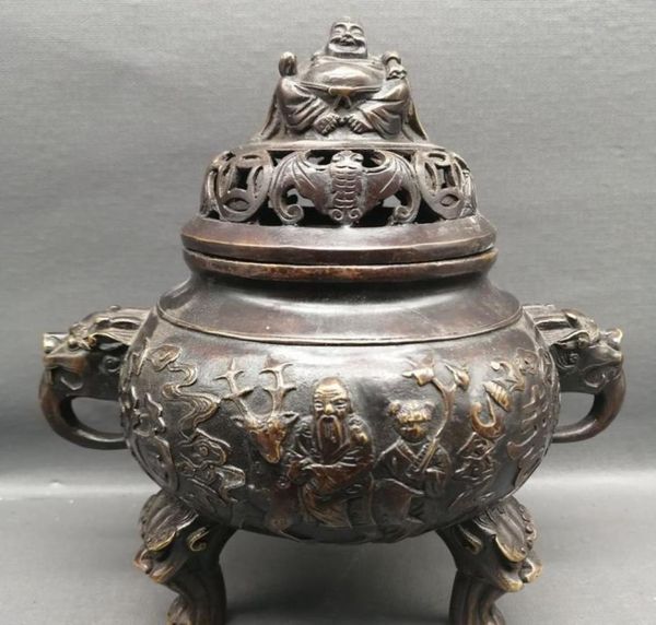 

maitreya buddha incense burner bronze antique antique collection copper handicraft ornaments distressed antique whole4885483, Blue;slivery