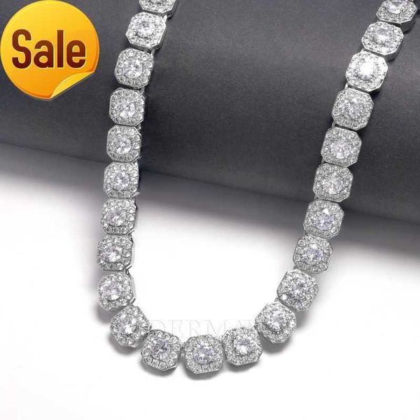 

wholesale price moissanite chain 12mm square tennis cluster link chain sterling silver 925 moissanite hiphop tennis necklace