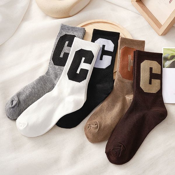 

multicolor fashion c letter designer mens socks women men cotton all-match classic breathable mixing football basketball socks, Black