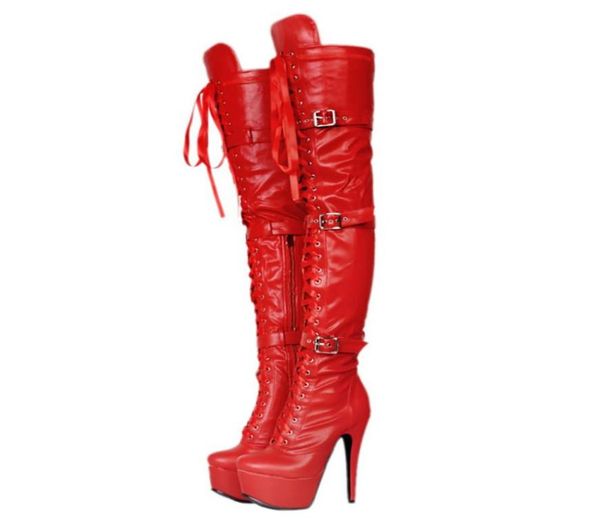 

kolnoo ladies thigh high boots buckle straps nightclub dance over knee boots dance evening fashion long boots red shoes 9019653, Black