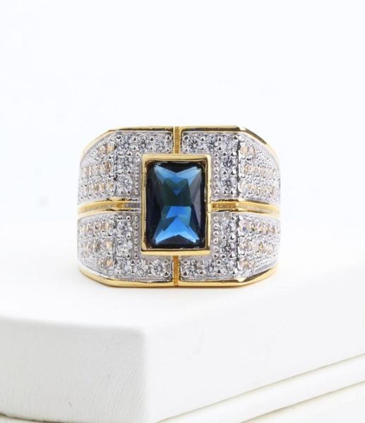 

luxury full zircon ring brand trend blue jewelry ring designer fashion delicate gold mens ring7925074