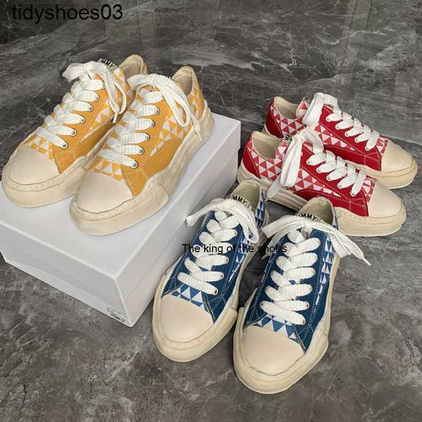 

maison mihara yasuhiro shoes mmy men's plaid canvas dissolved thick soles washed casual board shoes women's ins fashion, Black