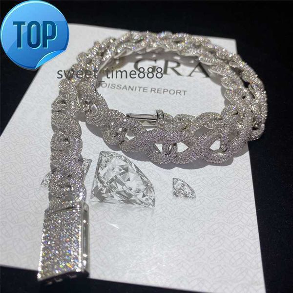 

full iced out classic box clasp moissanite cuban link chain fine hip hop men jewelry cuban necklace bling diamond chain, Silver