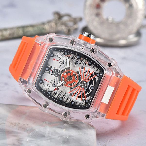 

men's designer watches business fashion sports luxury watches quartz movement quartz transparent case clothing high-quality watches, Slivery;brown