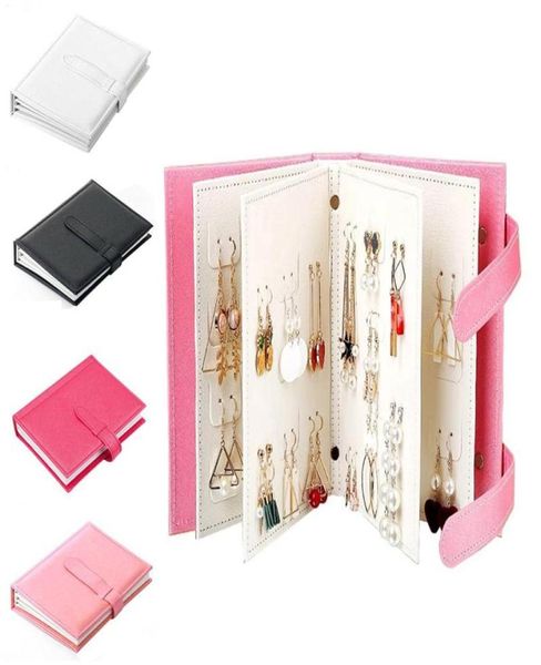 

jewelry pouches bags 1pcs portable folding earrings storage booklet pu leather ear studs display rack box earring stand holder8336664, Pink;blue