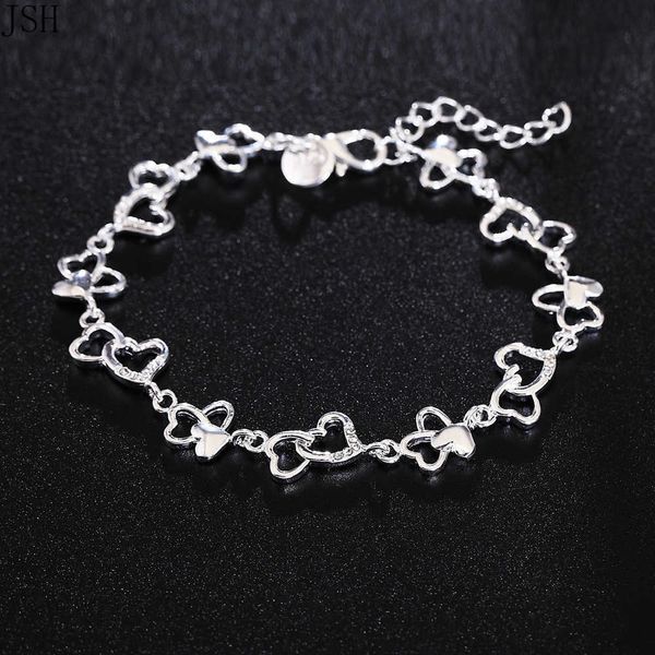 

charm bracelets beautiful 925 sterling silver bracelet gorgeous women heart lovely crystal chain fashion wedding party cute lady jewelry aa2, Golden;silver