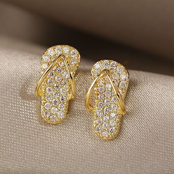 

cute mini shoes slipper zircon stud earrings for women luxury gold color unusual earrings korean fashion party jewelry, Golden;silver