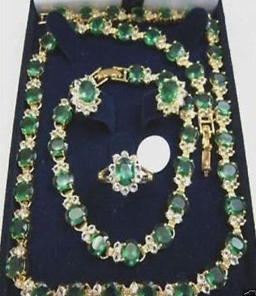 

beautiful emerald necklace bracelet earring ring box01231689968, Slivery;golden