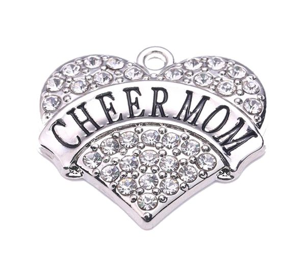 

multi color cheer mom new love heart letter crystal charm pendant for diy jewelry making accessories7627717, Silver