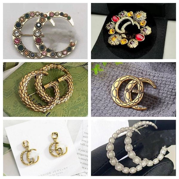 

20style classic brand letter designer brooches letters lapel pins crystal rhinestone pin party metal jewerlry accessories gift high quality, Gray