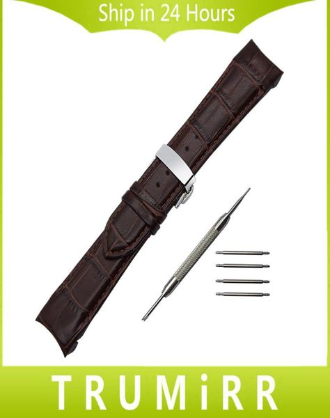 

curved end genuine leather watchband tool for t035 couturier watch band buerfly clasp strap wrist bracelet 22mm 23mm 24mm2555662, Black;brown