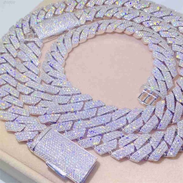

bling hip-hop jewelry 18mm 20" 22" diamond iced out vvs moissanite 925 silver cuban link chain