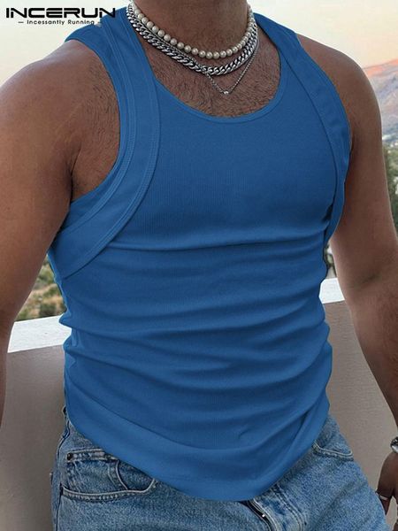 

men' tank fashion solid color 2023 summer oneck sleeveless vests fitness casual clothing fake two pieces 5xl incerun 7 230506, White;black