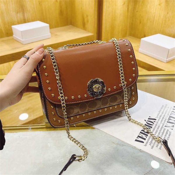 

luxury handbags sale women's bag new women's willow nail single shoulder diagonal cross camellia chain small square splicing old f
