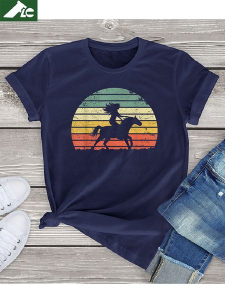 

women's t-shirt girl horse riding vintage cowgirl texas ranch tee shirt summer men women's fashion oversized femme t shirt 230508, White