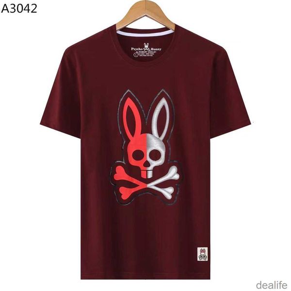 

psycho bunny spring and summer skull rabbit full paste printed round neck casual short-sleeved t-shirt fashion brand pure cotton men's, White;black