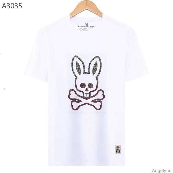 

psycho bunny t shirt 2023 summer new relief printing short sleeve skull rabbit cartoon t-shirt trendy brand round neck premium d1ts, White;black