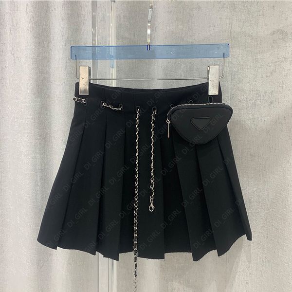 

woman dress designer triangle bag decorated pleated dresses casual shorts skirt high waist slim skirts outwears, Black