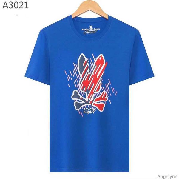 

23 new psycho bunny tshirt skeleton rabbit flocking printing cartoon embroidery pattern short sleeve fashion brand casual men and women u66x, White;black