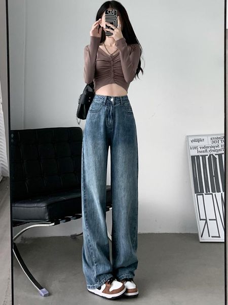 

dresses blue baggy jeans pants for women straight jeans high waist streetwear vintage pants casual ladies denim wide leg trouser, White;black