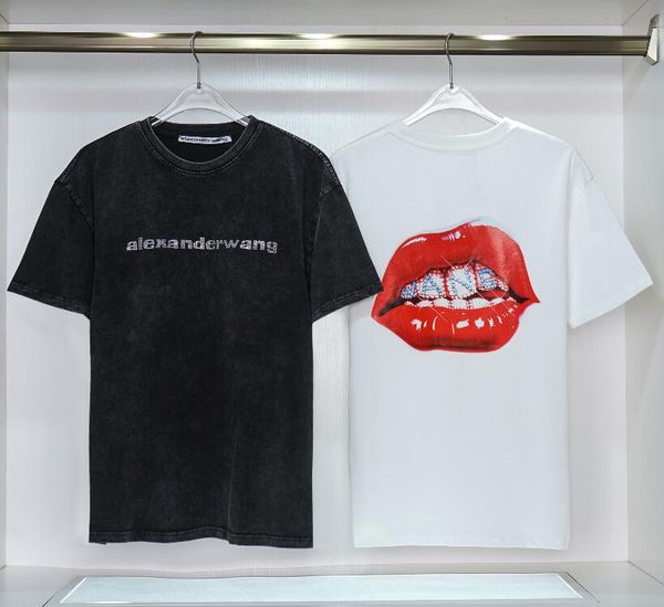 

white classic designer t shirt summer short sleeve red lips wang women tshirt tee