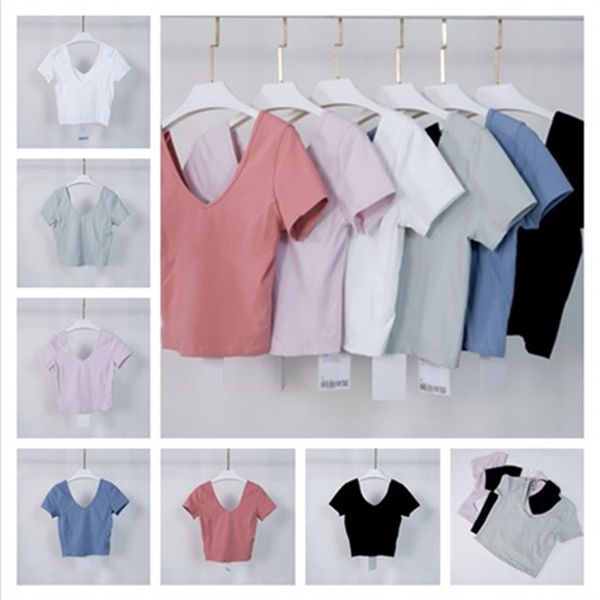 

women's yoga sports short sleeve tight open umbilical v-neck open back fitness fashion fit elling new short sleeve