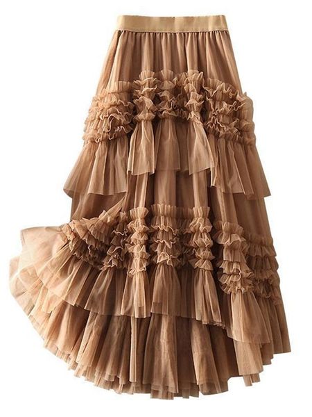 

skirts elastic high waist mesh cake skirt women fashion sweet solid color spring autumn petticoat tulle pleated skirt female 230508, Black