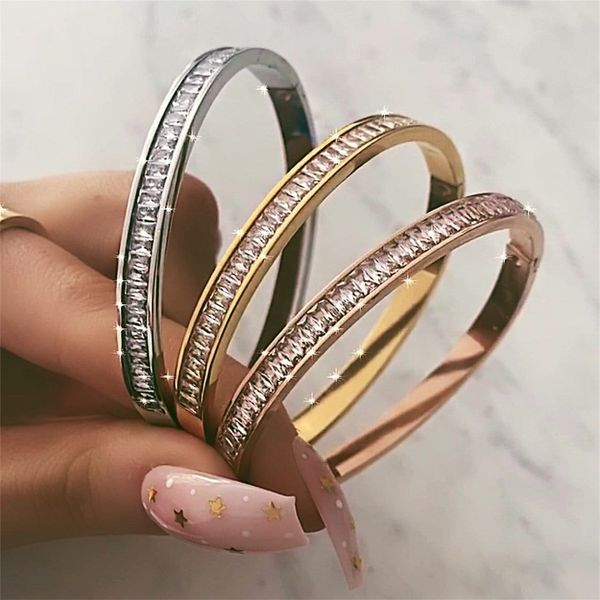 

charm bracelets vintage stainless steel opening bangle bracelet for women lovers can be diy alphanumeric dainty zircon inlaid jewelry 230508, Golden;silver