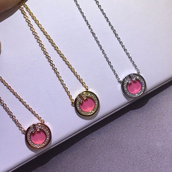 

s925 sterling silver designer necklace round circle with diamond pendant necklace fashion ladies collarbone chain