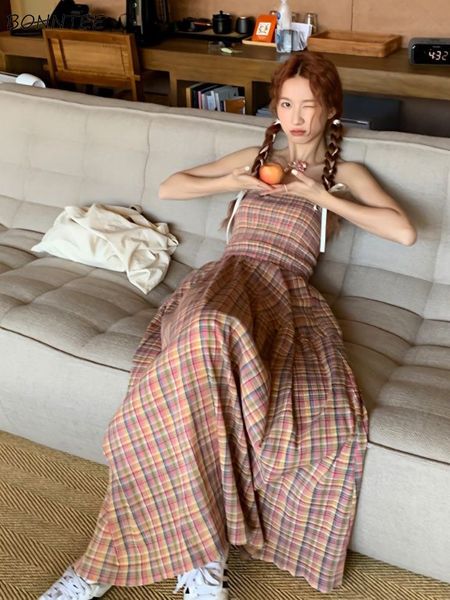 

party dresses maxi dres sweet colorful holiday aesthetic students vintage plaid wear chic sleeveless summer ins vestidos 230508, White;black