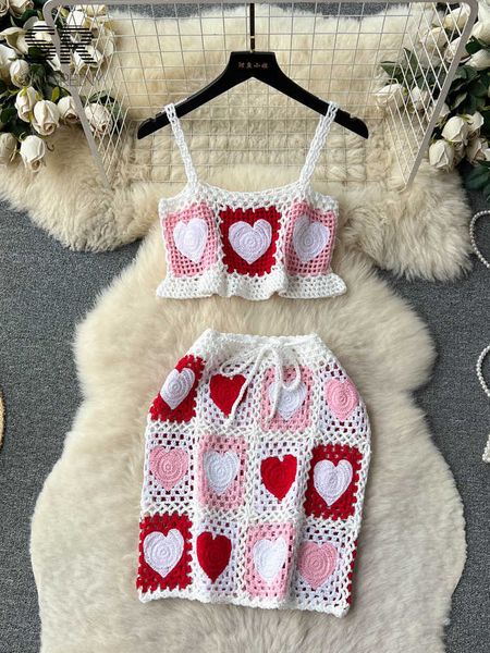 

women's swimwear singreiny knit two piece sets summer slash neck strap camisole elastic waist skrit vacation hollow out beach style sui, White;black