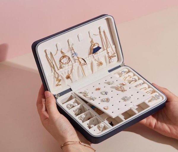 

jewelry pouches bags organizer box display multilayer high capacity korean necklace earrings rings casket christmas5050650, Pink;blue