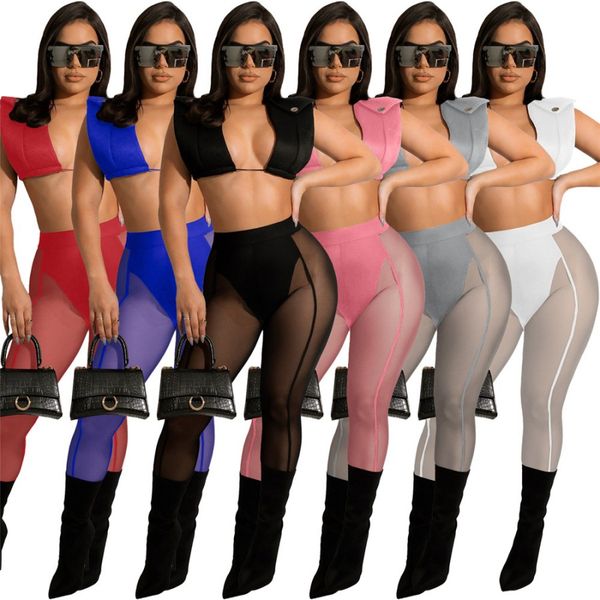 

two pieces mesh leggings set crop sheer pants summer women outfits y2k clothes female rave party wear women summer clothing 9840, Gray