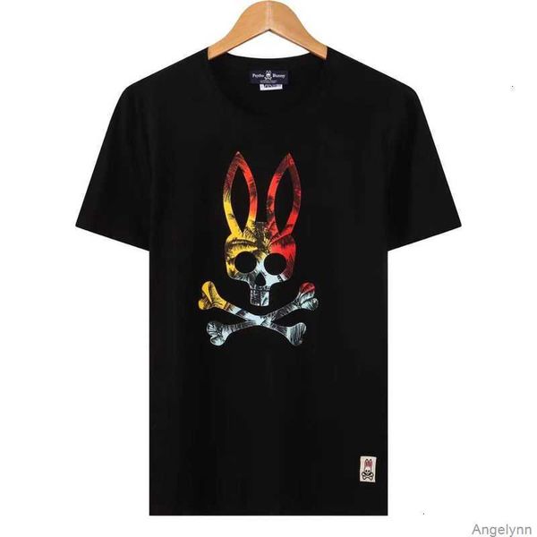 

psycho bunny 2023 summer new short sleeve cotton skull rabbit cartoon print casual t-shirt men's fashion brand versatile yuib, White;black