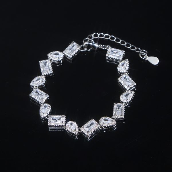 

sparking various shaped 5a cluster cubic zirconia tennis chain bracelet iced out bling geometric halo cz charm hip hop jewelry, Golden;silver