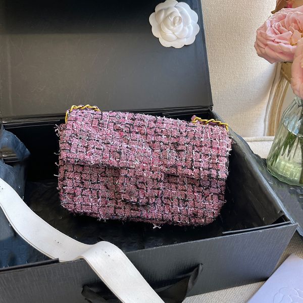 

womens designer tweed cross body shoulder bags classic mini flap quilted gold metal hardware matelasse chain handbag 20cm casual versatil tr