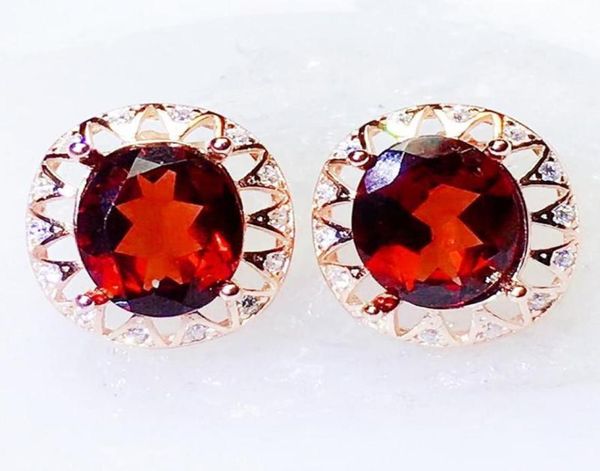 

stud natural real red garnet luxury earring per jewelry 79mm 21ct2pcs gemstone 925 sterling silver fine x218153480019, Golden;silver