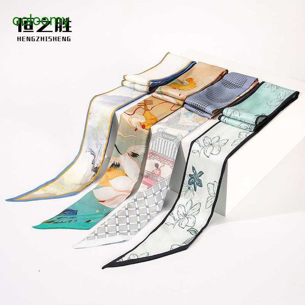 

hemres designer cravat silk scarves hair bands bags ribbons necklaces decorative streamers long strips twilly small belts, Black;purple